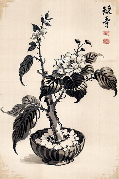 写真 中国の水彩インクスタイル 古代の花の絵 枝の花のコレクション アート展