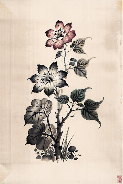사진 중국 수채 잉크 스타일 고대 꽃 그림 가지 꽃 컬렉션 미술 전시