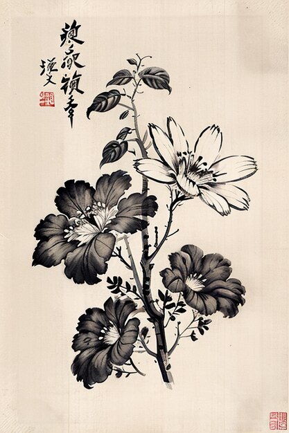 中国の水彩画水墨画古代の花の絵枝花コレクション美術展