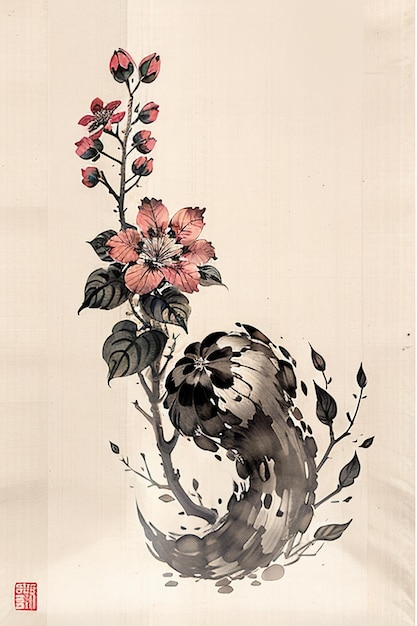 Китайская акварельная чернила древняя цветочная живопись веточная цветочная коллекция художественная выставка