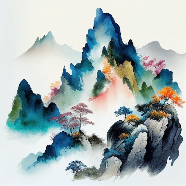 Chinese watercolor landscape painting