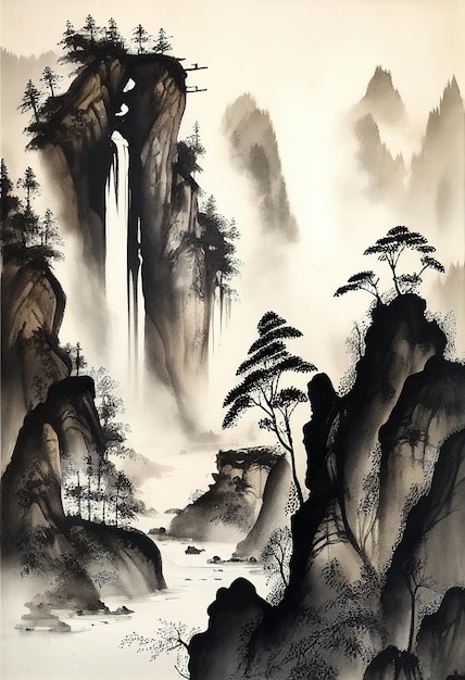 Chinese watercolor landscape painting