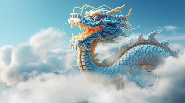 Chinese white dragon flying sky wings image Ai generated art