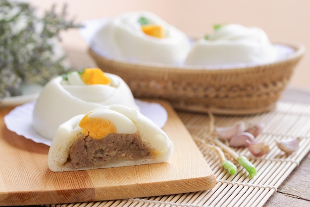 Chinese white steamed bun or Dim Sum or salapao. Asian food.