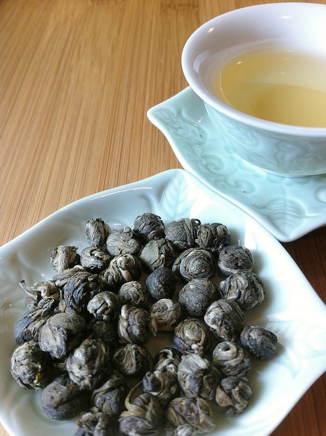 Chinese White tea pearls in porcelain cups