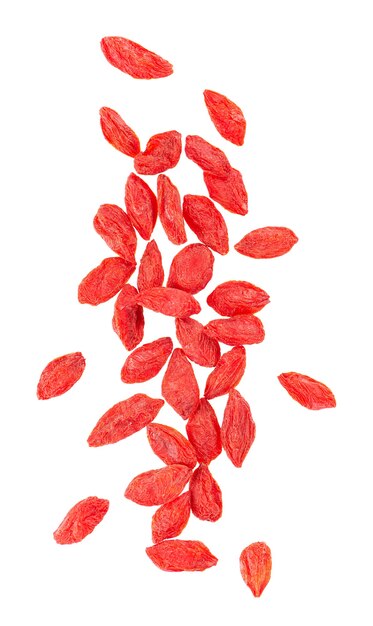 Chinese wolfberries isolated on white background heap of dried goji berry top view