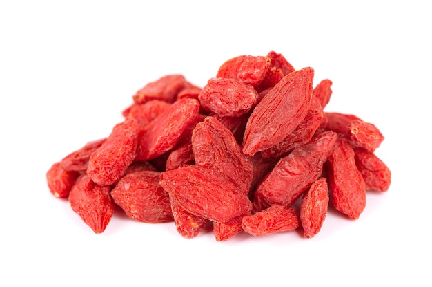 Chinese wolfberries isolated on white background heap of dried goji berry