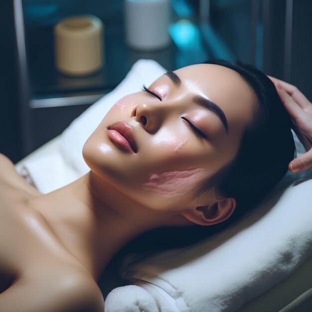 Chinese Woman Having Facial in Beauty Salon