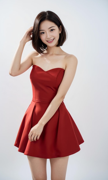 A Chinese woman in a red dress her beauty a celebration of life