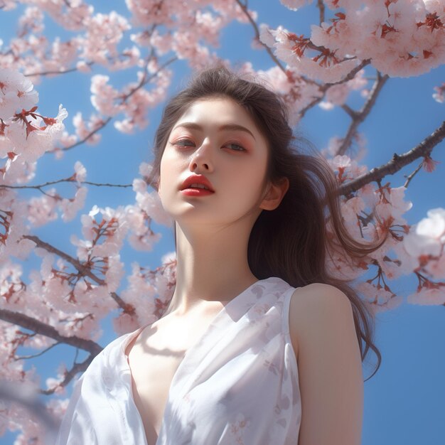 Chinese Women with Spring Blossom Tree