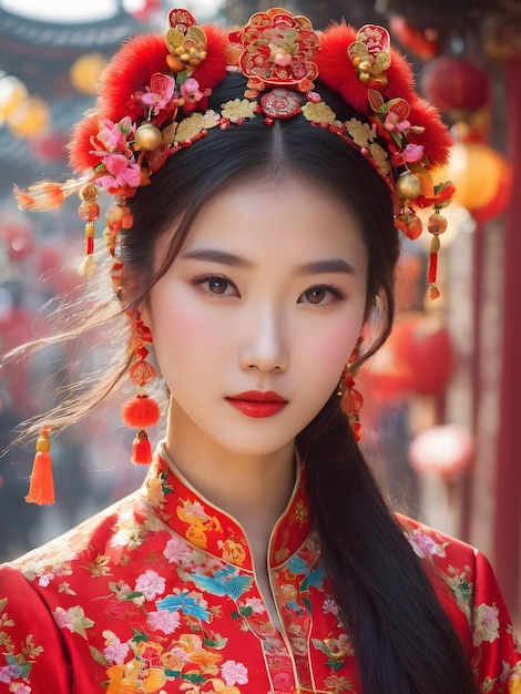 Chinese Young Woman Celebrating New Year