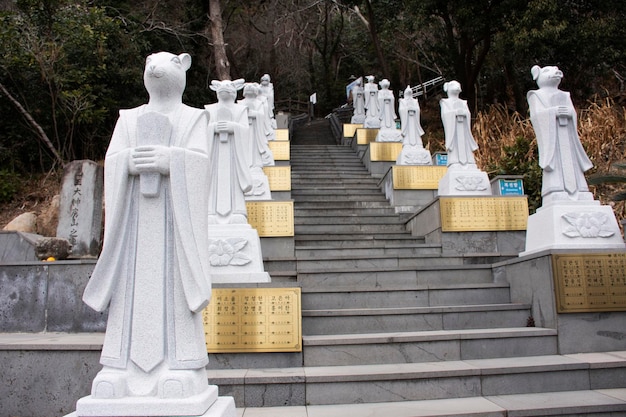 Chinese Zodiac Animal statue in Sanbangsa Temple for korean people foreign travelers travel visit respect praying blessing mystical wish at Seogwipo on February 18 2023 in Jeju do island South Korea