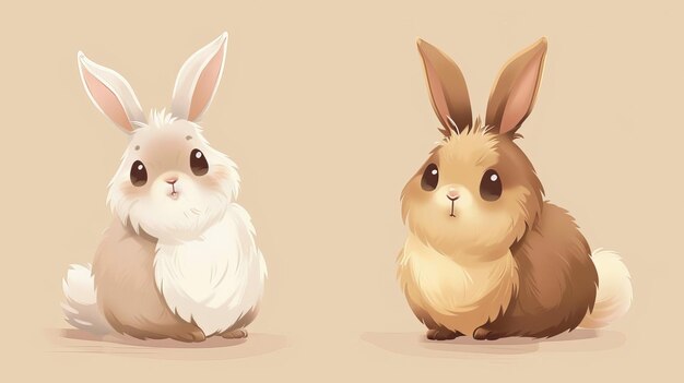 The Chinese zodiac sign of the rabbit is best decorated with cute fluffy fat rabbits isolated against a beige background