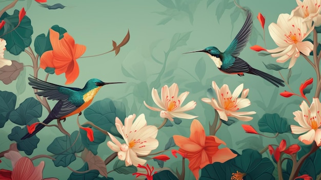 Chinoiseries Hummingbird Pattern Design