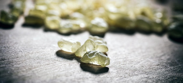 Chios mastic tears on wooden background closeup view