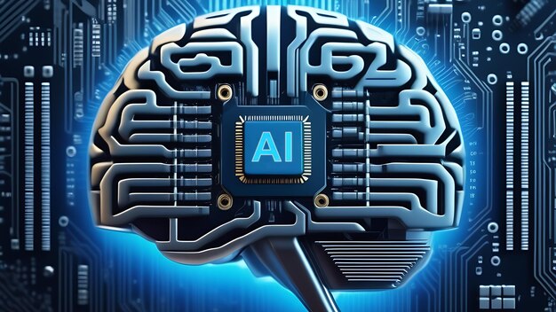 Chip AI microchip implanted into human brain Cyborg mind artificial intelligence concept