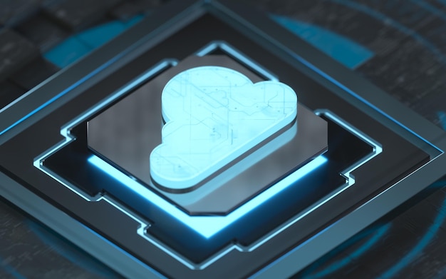 Chip and cloud computing subject of science and technology 3d rendering