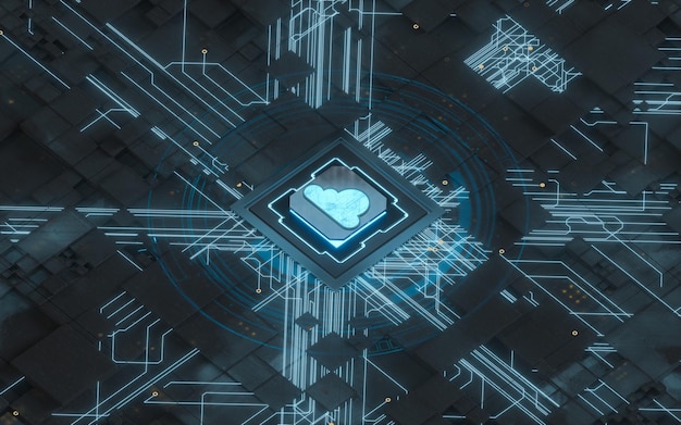 Chip en cloud computing onderwerp van wetenschap en technologie 3D-rendering