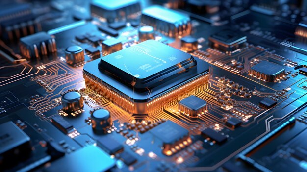 기술 구성 요소가 있는 전자 보드의 칩 및 마이크로칩