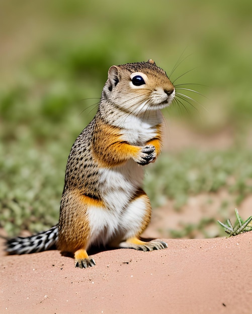 a chipmunk is sitting on a red surface.