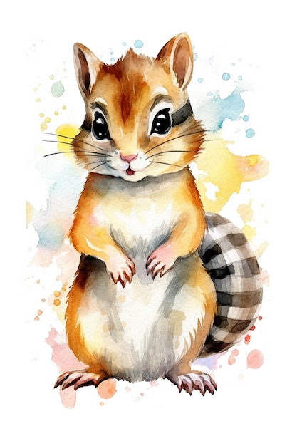 Chipmunk watercolor clipart cute isolated on white background with Generative AI Technology