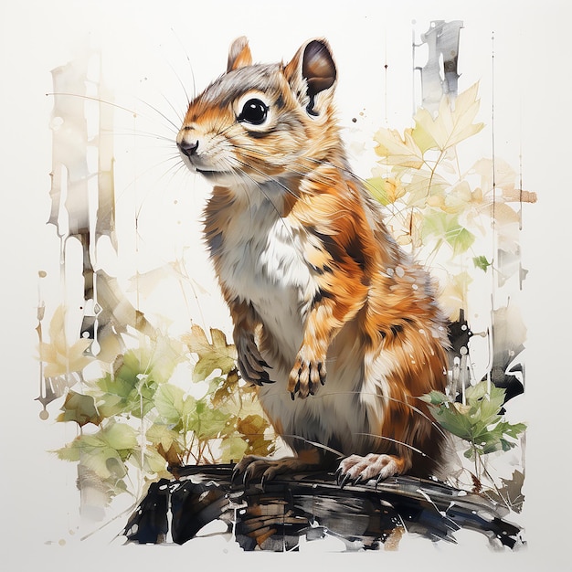 Chipmunk in woodlands watercolor
