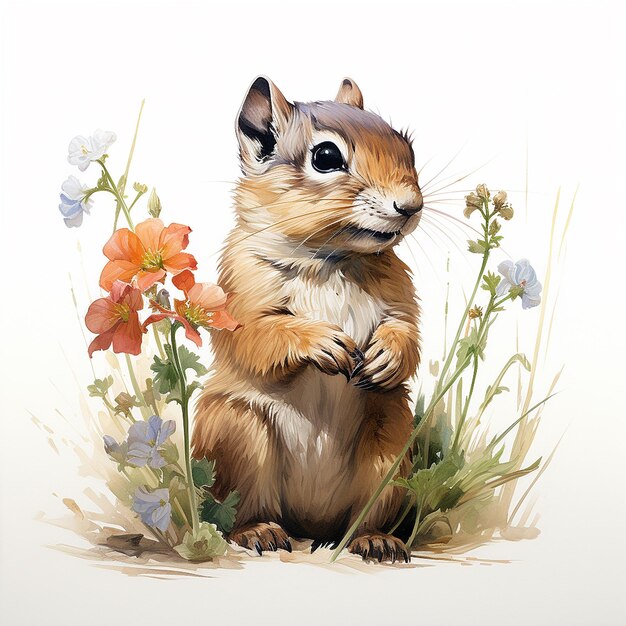 Photo chipmunk in the woodlands with botanical elements