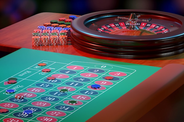 Chips on a casino roulette table. Selective focus.