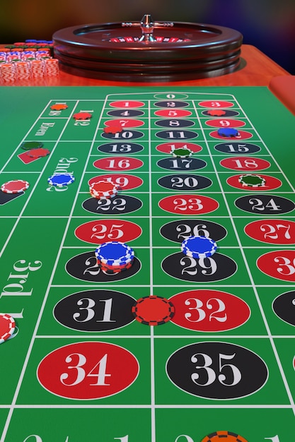 Chips on a casino roulette table. Selective focus.