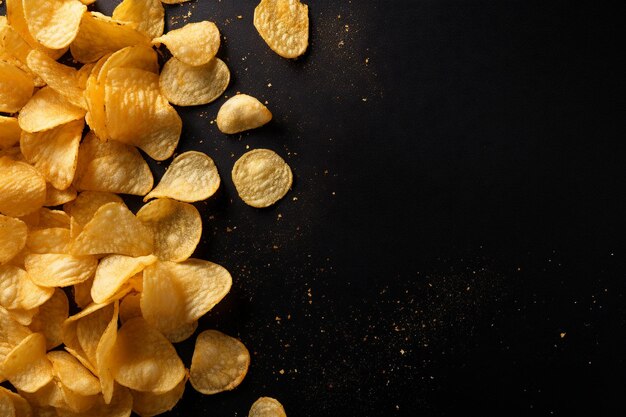 chips from above on dark background with copy space