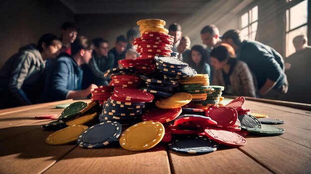 Foto chips op de tafel.