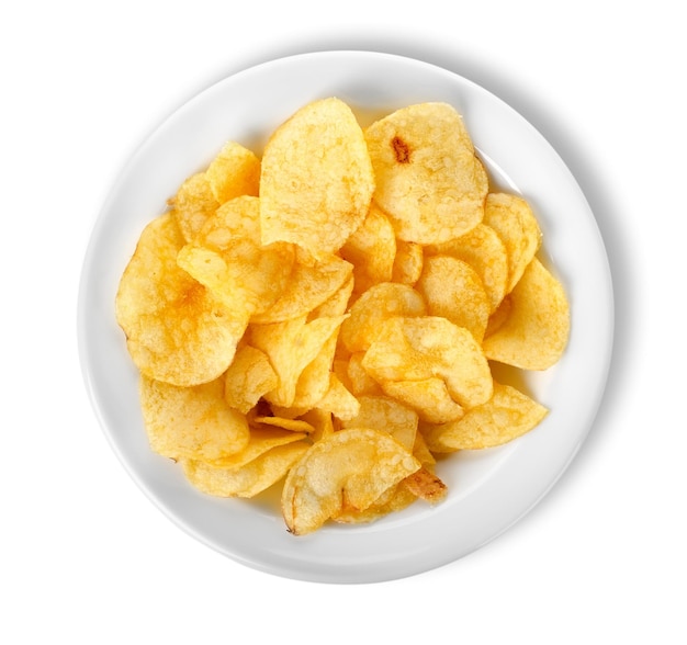 Chips in a plate isolated on white background