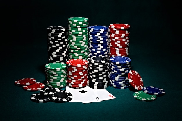 Chips for poker with pair of aces