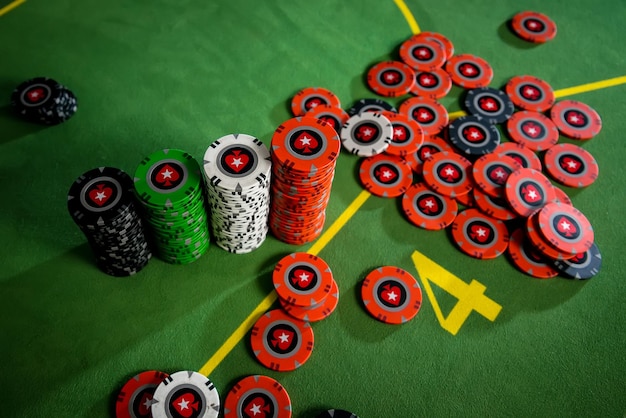 The chips scattered poker table