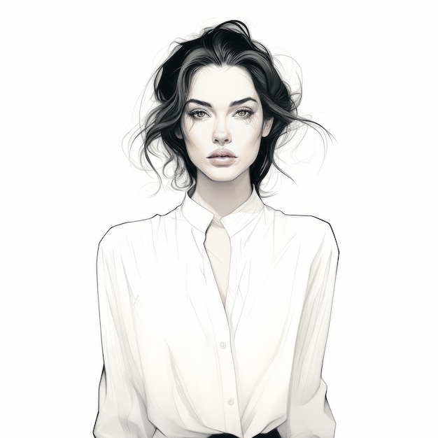 Chique lijntekeningen van een vrouw in zwarte blouse en wit overhemd