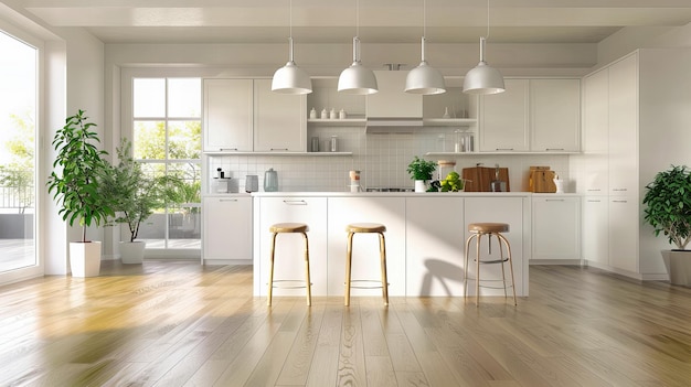 Chique moderne keuken met witte kasten en luxe accenten die een heldere en stijlvolle ruimte bieden voor culinaire creativiteit en gezinsmaaltijden