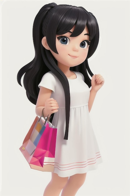 Chique Shopper Cartoon meisje met boodschappentas