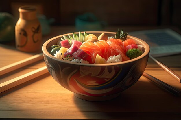 Photo chirashi zushi japanese sushi japanese food generative ai