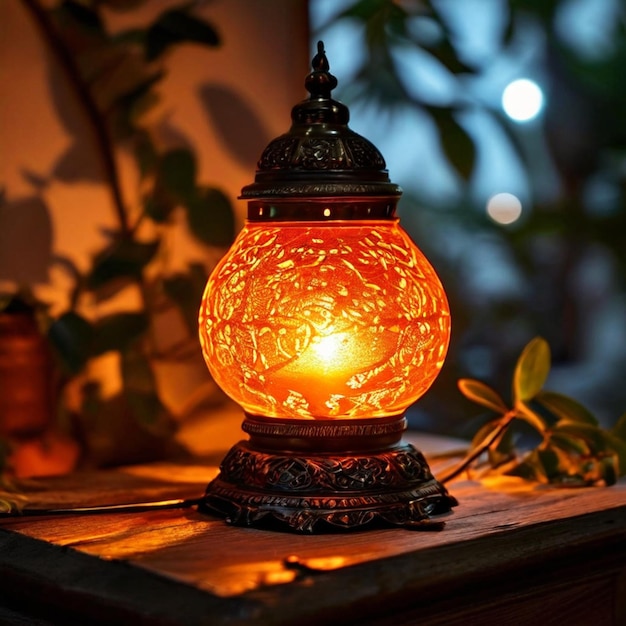 Photo chirgh lamp glowing with bright orange light