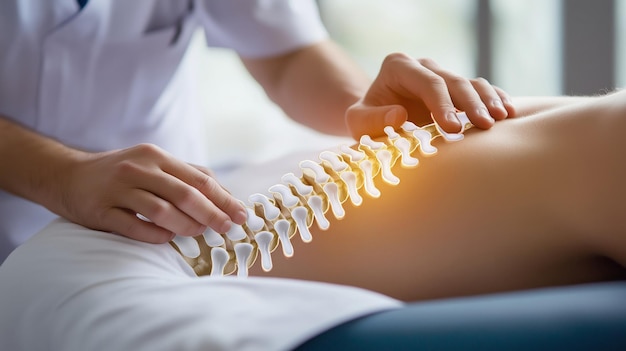 chiropractor adjusting a patients back pain therapy in clinic