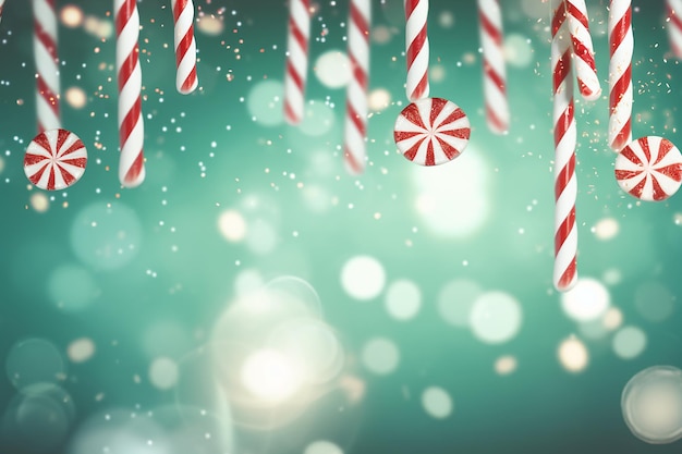 Chirstmas candy cane on green bokeh blurred background