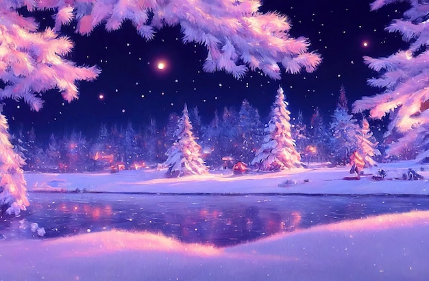 Chirstmas scenery wallpaper beautiful winter landscape with snow and pine trees