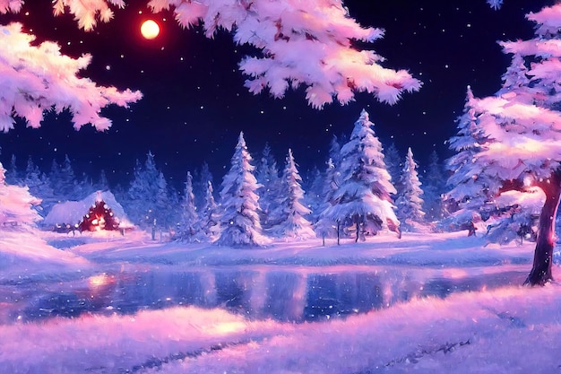 Chirstmas scenery wallpaper beautiful winter landscape with snow and pine trees