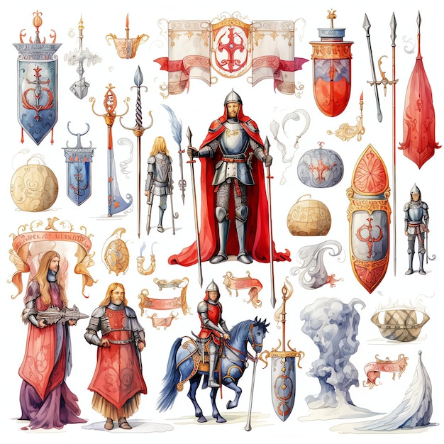 Photo chivalric order medieval watercolor fantasy
