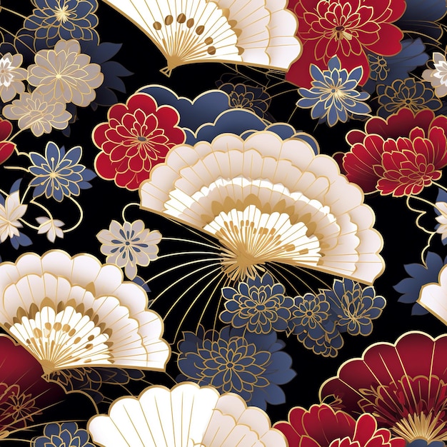 Chiyogami Dance Ornate Motifs Seamless Pattern