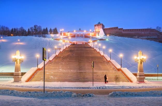 Chkalovskaya-trap bij de muren van het kremlin van nizhny novgorod