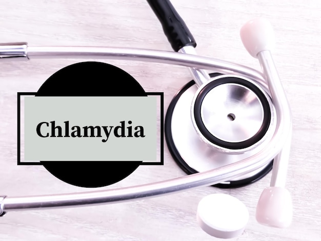 Chlamydia term with stethoscope and drugs. Medical Conceptual image