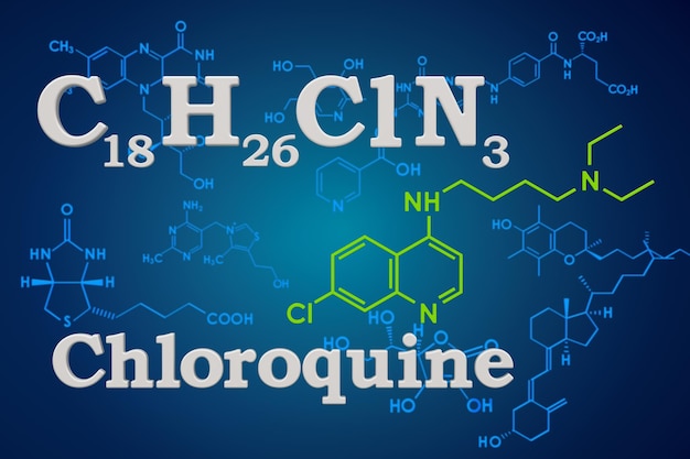 Chloroquine chemical formula molecular structure 3d rendering