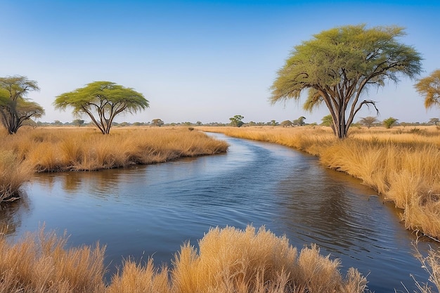 Chobe river landscape view from caprivi strip on namibia botswana border africa chobe national park