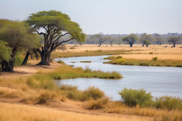 Chobe rivier landschap uitzicht van Caprivi Strip op Namibië Botswana grens Afrika Chobe Nationaal Park